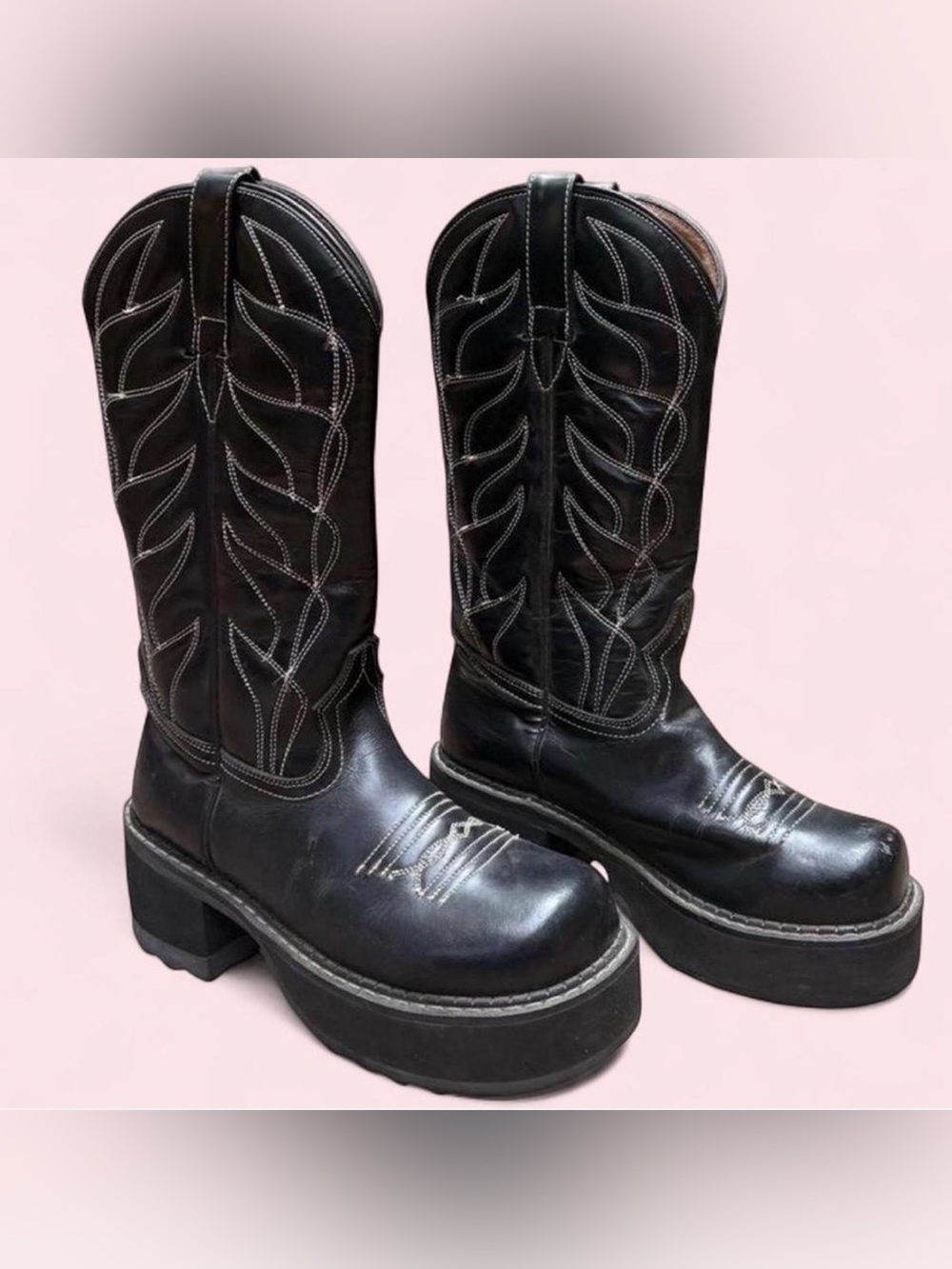 Vintage y2k rare John Fluevog platform cowgirl boots - size 7 - Picture 2 of 5
